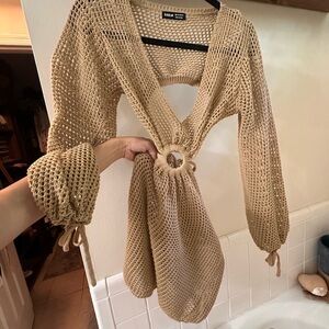 SHEIN Tan Knit Blouse with Ring Detail